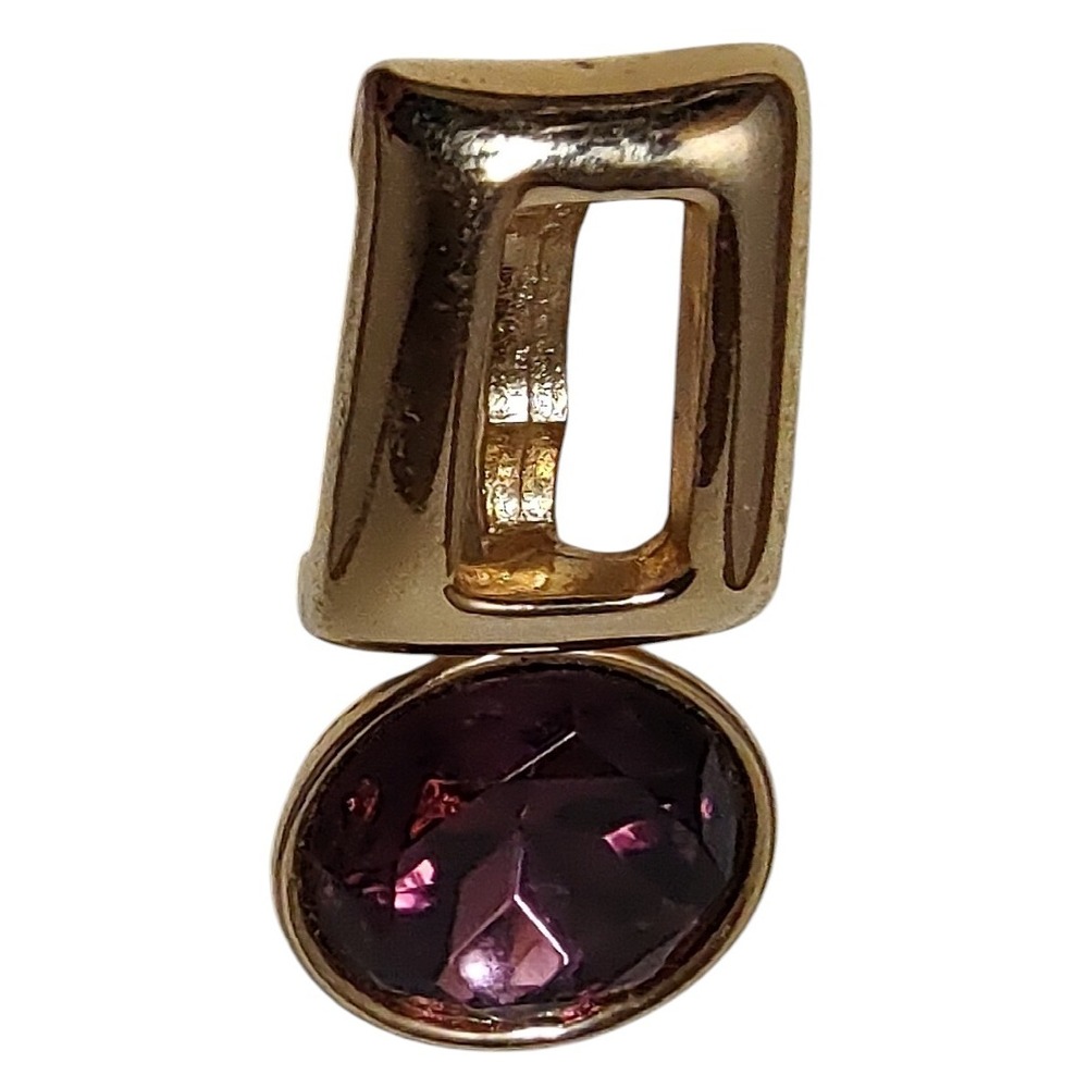 Park Lane Vintage Pendant‎ Gold Tone Round Faceted Purple Stone 1.75 Inches USA